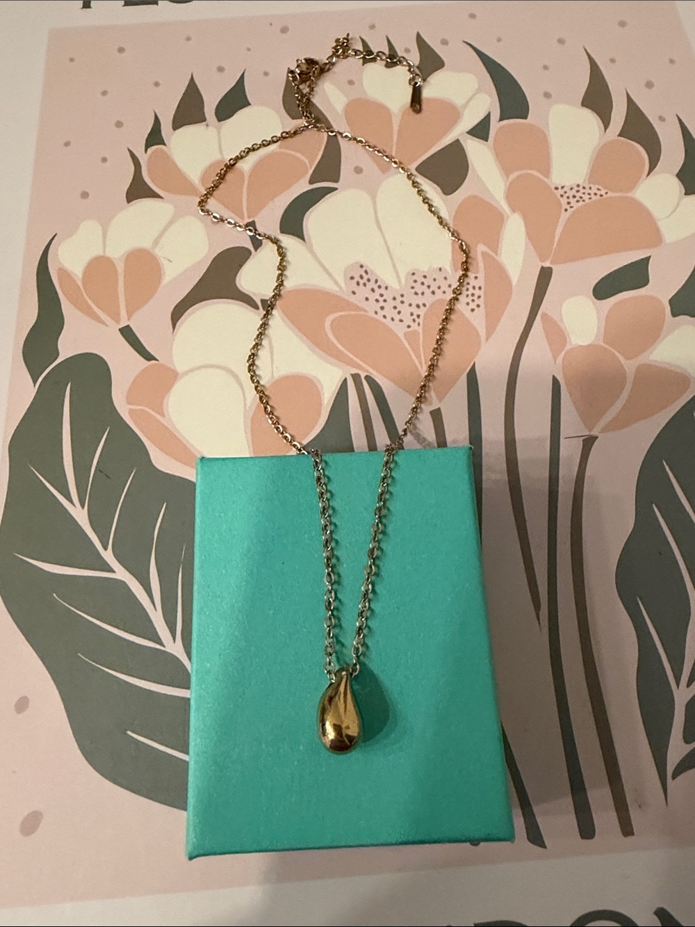 Non Tarnish Gold Teardrop Pendant Necklace